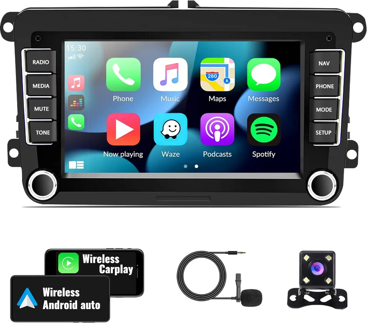 

for VW Volkswagen Seat Golf Passat Jetta Beetle Tiguan Touran EOS 7” Touchscreen with CarPlay&Android Auto FM Backup Camera MIC