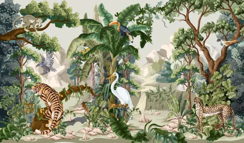 Benutzerdefinierte Cartoon aquarell wald tier tapete für kinderzimmer hintergrund wand papier kindergarten spielplatz wohnkultur