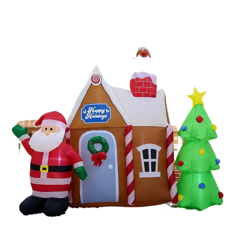 2.1M Christmas Inflatable Decoration for Santa Claus Castle Gingerbread Man Christmas Tree Air Model Outdoor Garden Ornament