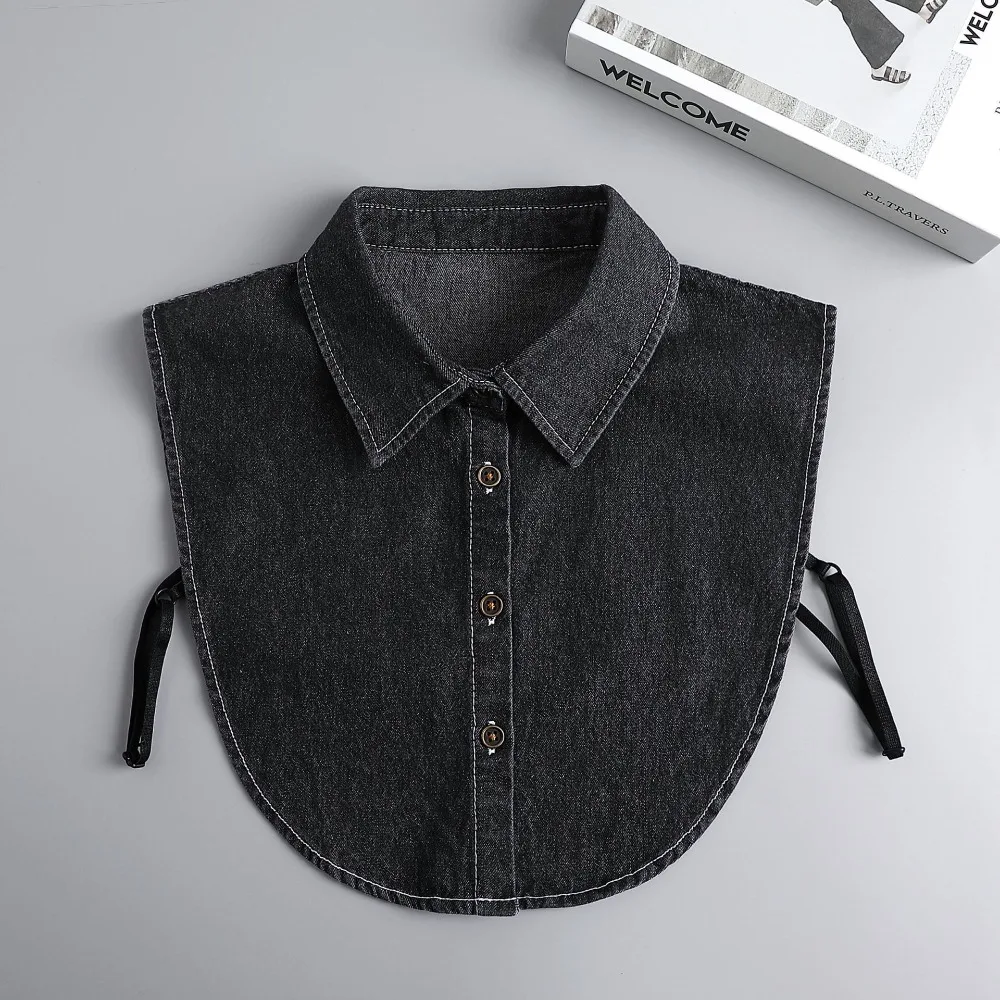 Retro Verstellbare Träger Denim-Kragen im koreanischen Stil, abnehmbarer Rundhalskragen, einfarbig, vielseitiger Hemdkragen für Damen – Detail 11