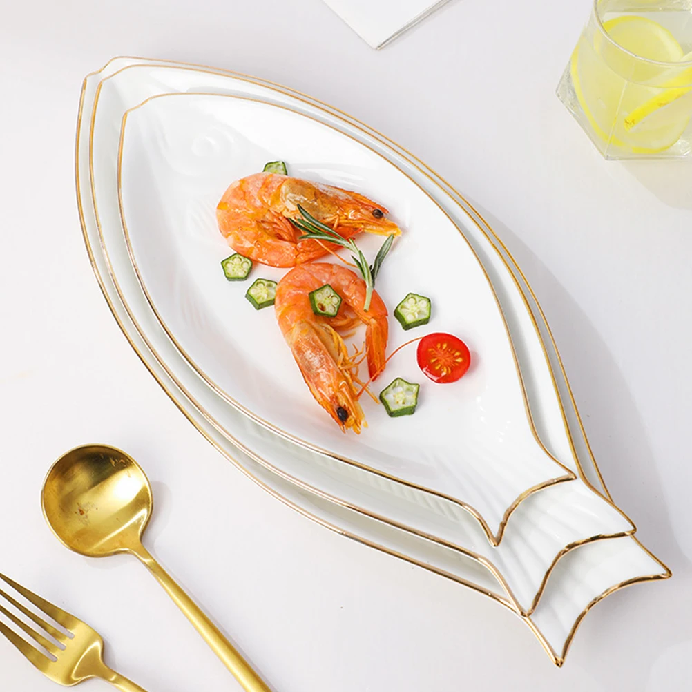 

Fish Shaped Ceramic Plate Creative Serving Dish for Sushi Fruit Cheese Dessert Steak Salad Daily Restaurant Use