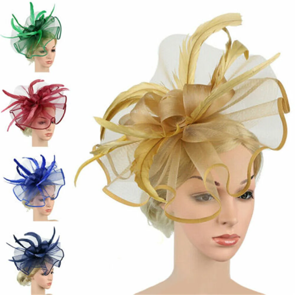 Fascinateur à grandes fleurs pour femmes, pince à cheveux, plumes, chapeau haut de forme, mariage, Royal Ascot, accessoires de course, bandes de