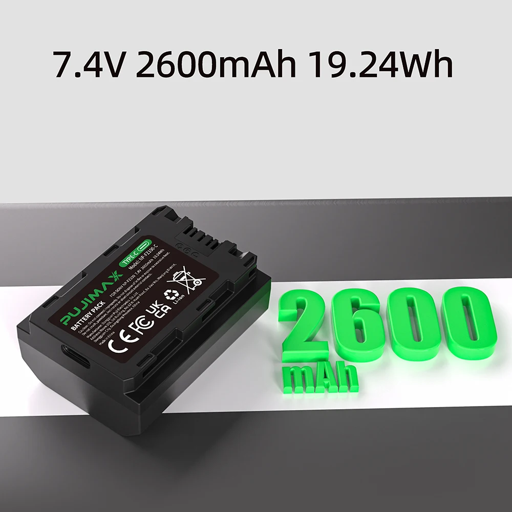 

PUJIMAX NP-FZ100 NP FZ100 NPFZ100 Battery with Type-C Cable for Sony A7 III Alpha A7R III A7R IV A7M4 A7M3 A9 A9R FX30 A6600 A7S