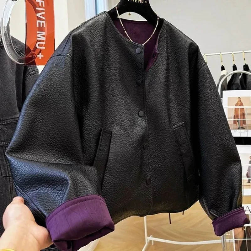 

Винтажное уличное короткое пальто из искусственной кожи для женщин, весна-осень 2021, новые куртки Y2k, однобортные топы с длинными рукавами Mujer