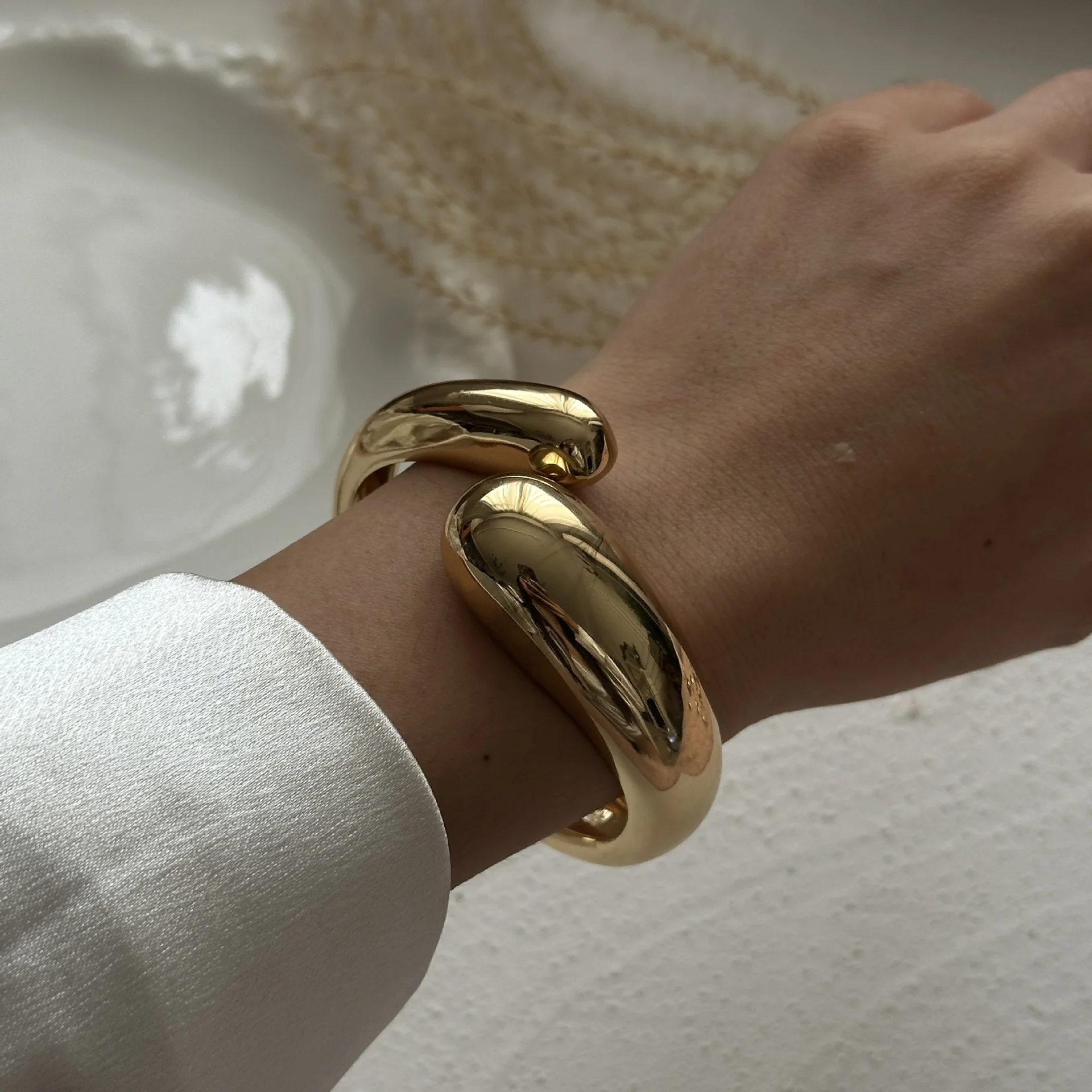 Fashion Exaggerated Wide Cuff Irregular Geometric Gold Color Chunky Bangles Bracelet for Women Men Punk Hip Hop  Jewelry Gift