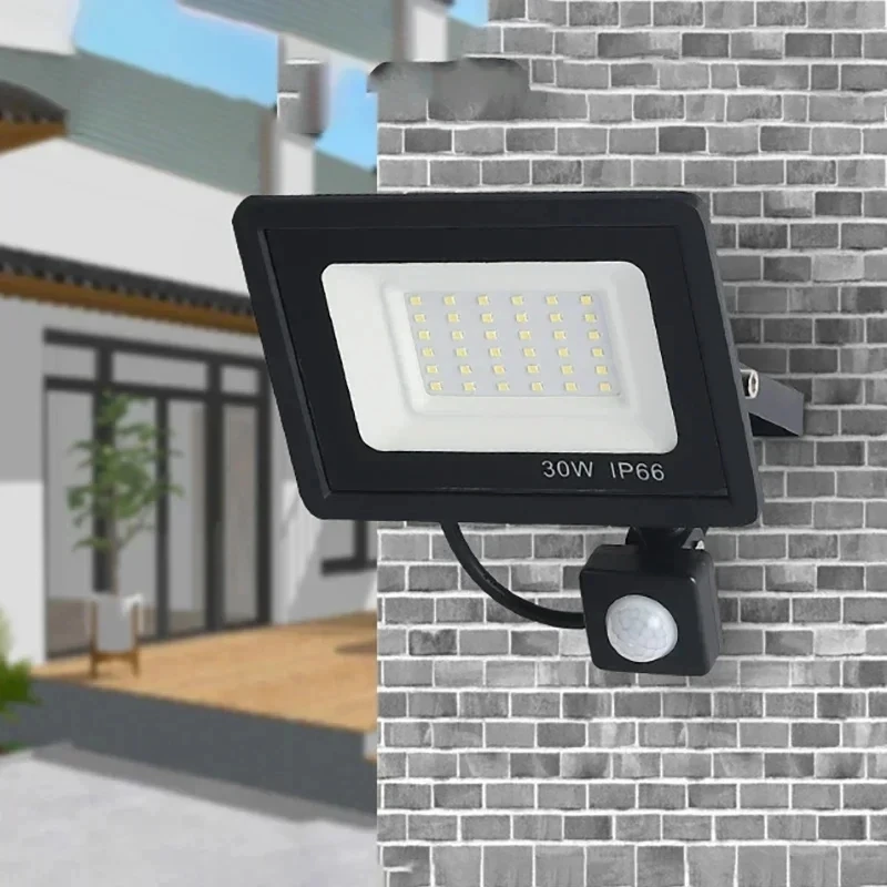 holofote led a prova dagua com sensor de movimento pir lampada de parede exterior projetor exterior branco ip66 220v 100w 50w 30w 20w 10w 01