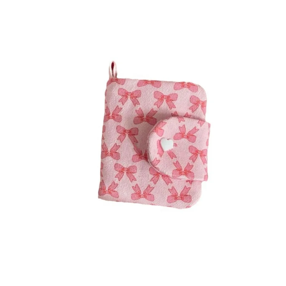 Girls Casual Storage Bag For Women Bow Print Pink Coin Purses Canvas Small Zipper Cash Wallet Large Capacity Card Holder