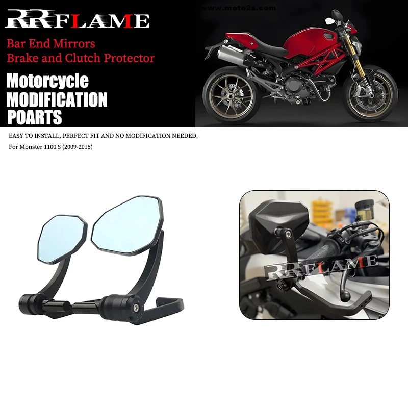 

Motorcycle Black 7/8" Handlebar Bar End Mirrors /Brake and Clutch Protector Kit - FOR Ducati Monster 1100 S (2009-2015)