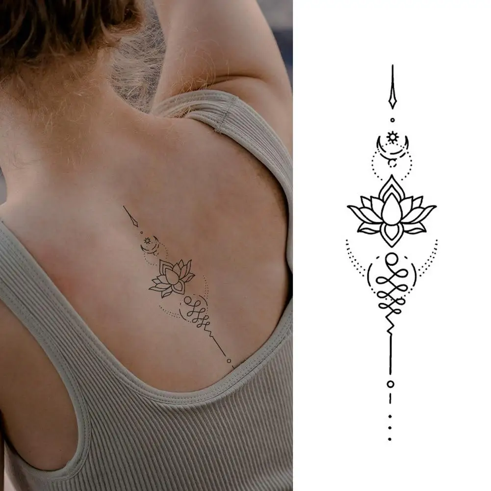 

Lotus Tattoo Sticker Herbal Juice Tattoo Patch For Remembering The Queen Back Long Strip Semi Permanent Fake Tattoo Sticker A5D6