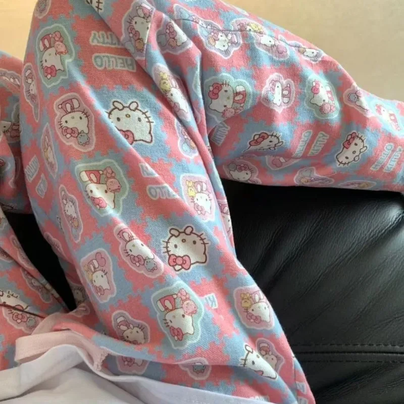 Sanrio Hello Kitty Pajama Pink Cartoon Pants Women'S Spring Summer Trousers Walk Pants Loose Home Pajamas Versatile Home Pants