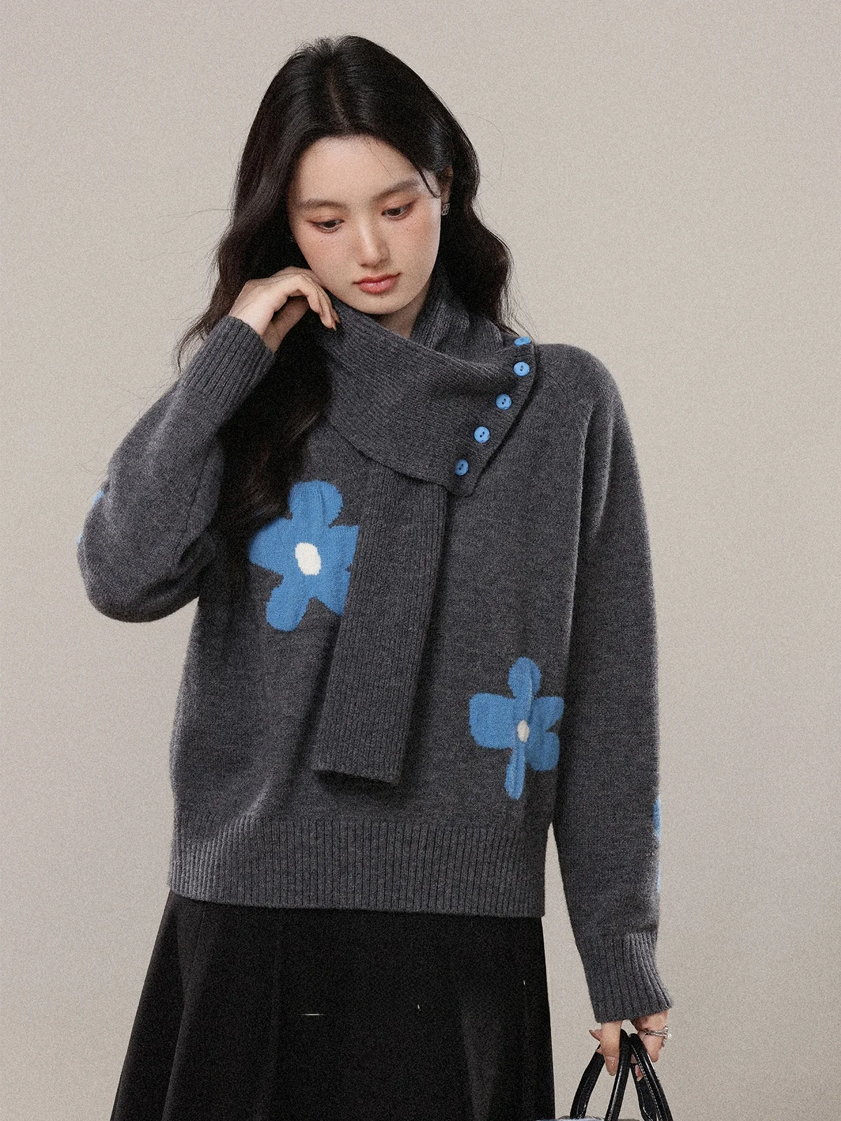 

Loose Women's Knitted Sweater Casual Lazy Sle Overalls Autumn Winter New Arrival ey Design Sense Pullover Outerwear