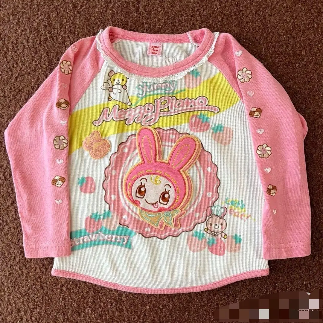 

Japanese Cartoon Mp Embroidery Cute Daughter Clothing Jojifuku All Match Pink Long Sleeves T-shirt Undershirt Sweet Girl Y2k Top