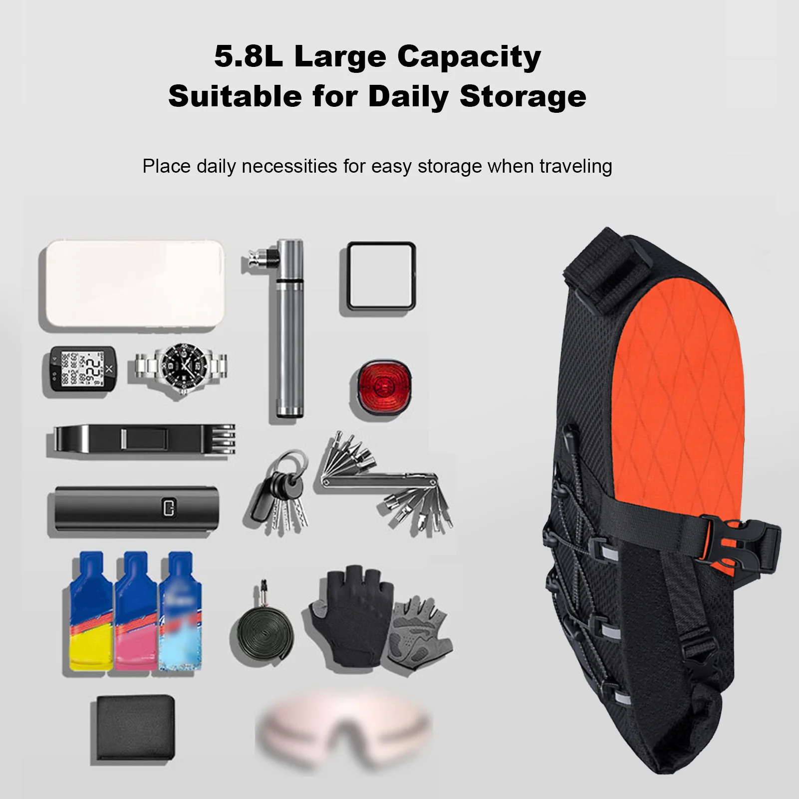Bike Saddle Bag 5.8L Large Capacity Under Seat Pack for Mountain Road Bikes Long Distance Travel
