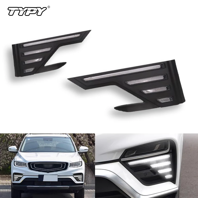 

TYPY Car LED DRL Daytime Running Light For Geely Atlas PRO 2019 2020 2021 with yellow turn signal light Fog lamp cover