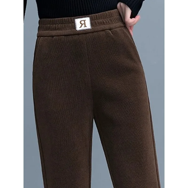 

Ультра-толстые прямые брюки на флисовой подкладке для женщин, зимние облегающие брюки, утягивающие, в форме моркови, миниатюрные шаровары