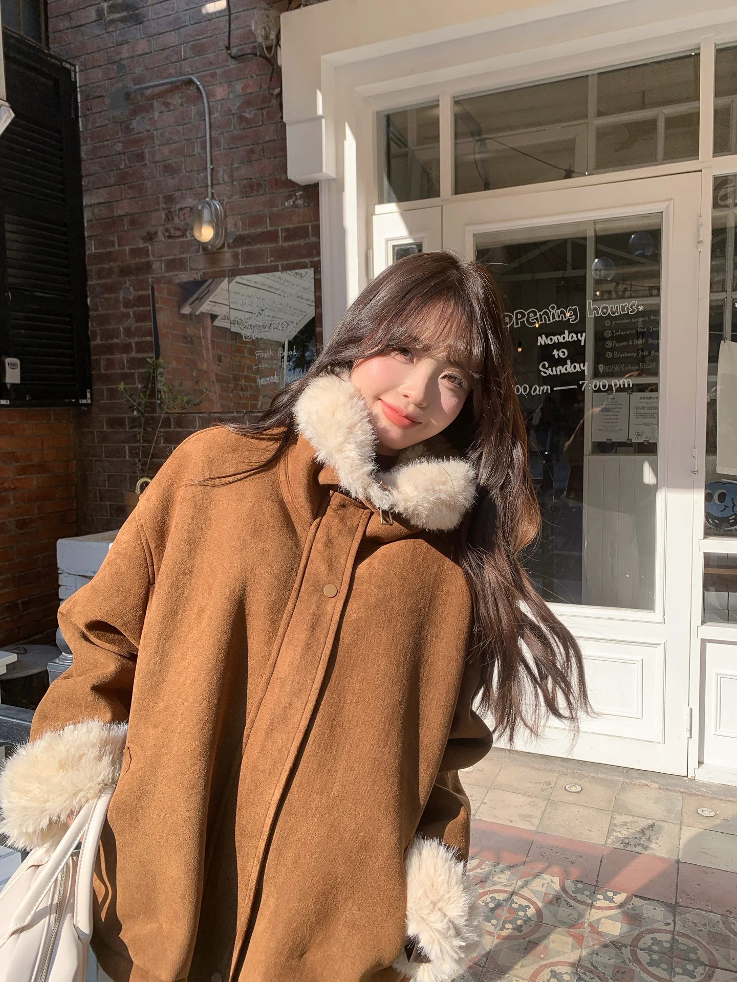 

Retro Suede Lamb Fur ort Jaet Women's Casual Loose Slim Fit Collar Fce Lined Thiened Coat Korean Sle Winter Outerwear