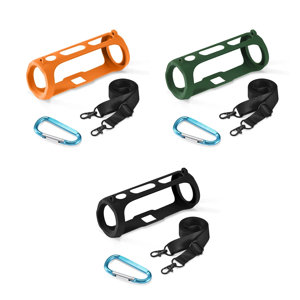Soft Speaker Sleeve Portable Speaker Protective Cover with Shoulder Strap and Carabiner Protective Case for JBL FLIP ESSENTIAL 2