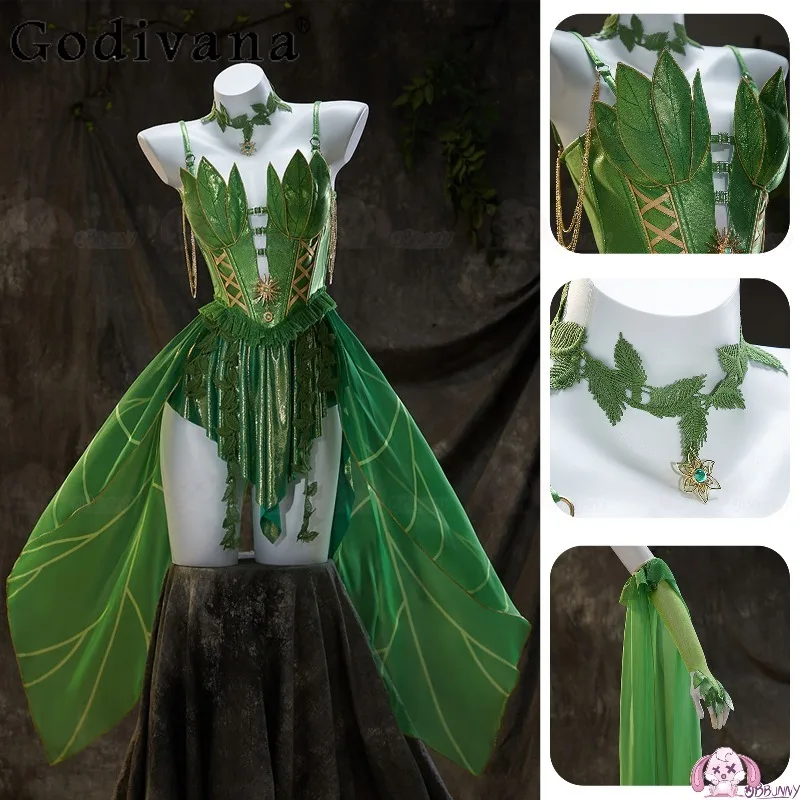 

Women's Game Anime Cosplay Costume Dress Sexy Party Fairy Elves Dress Girls Lingeries Private Halloween Green Dress Set