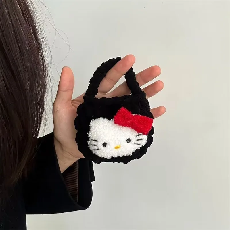 Miniso Cute Black Leather Kt Cat Anti-drop Earphone Bag Bluetooth Earphone Case Plush Mini Change Storage Bag