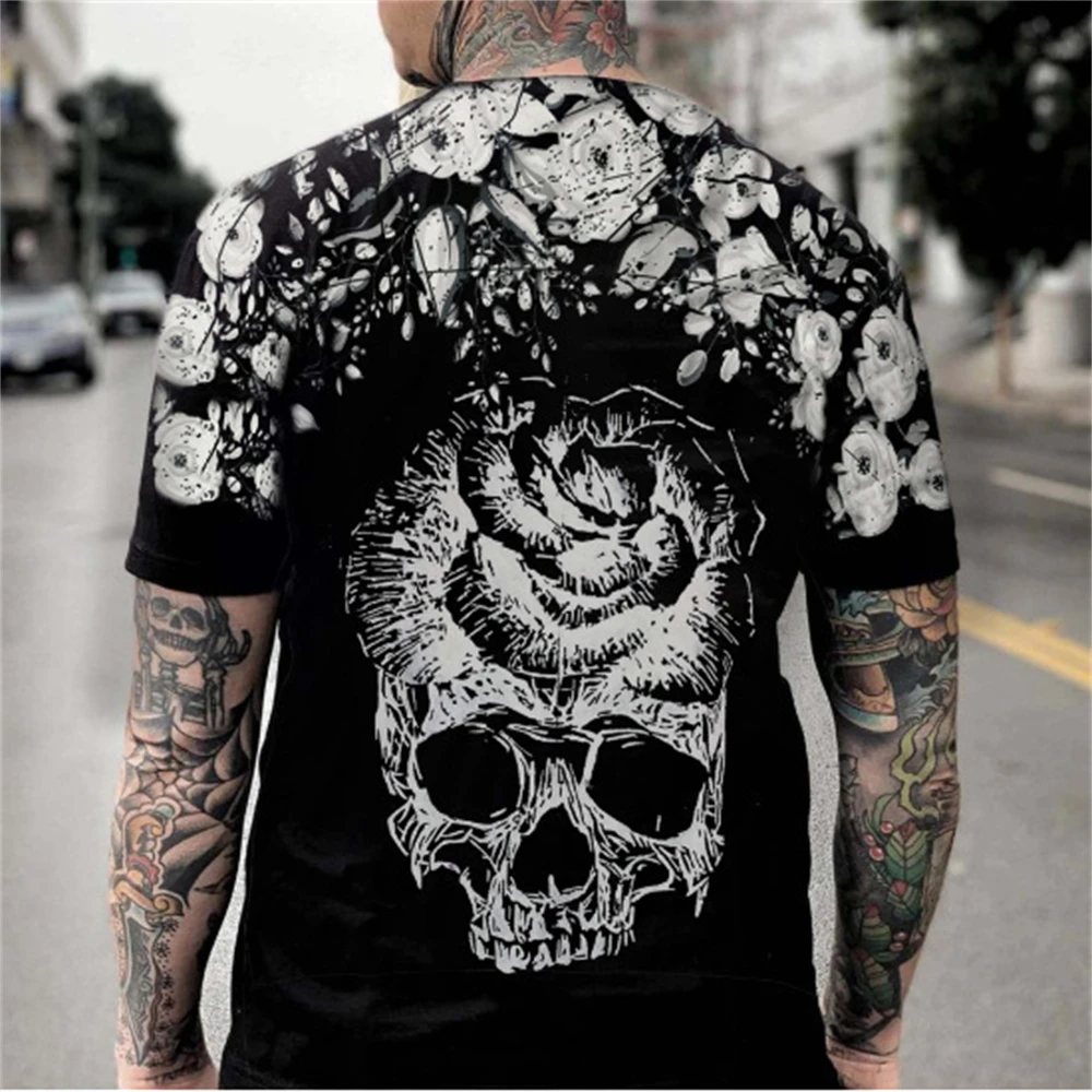

Camiseta deportiva informal para hombre,cómoda,transpirable,con estampado de calavera retro,multicolor,manga corta,