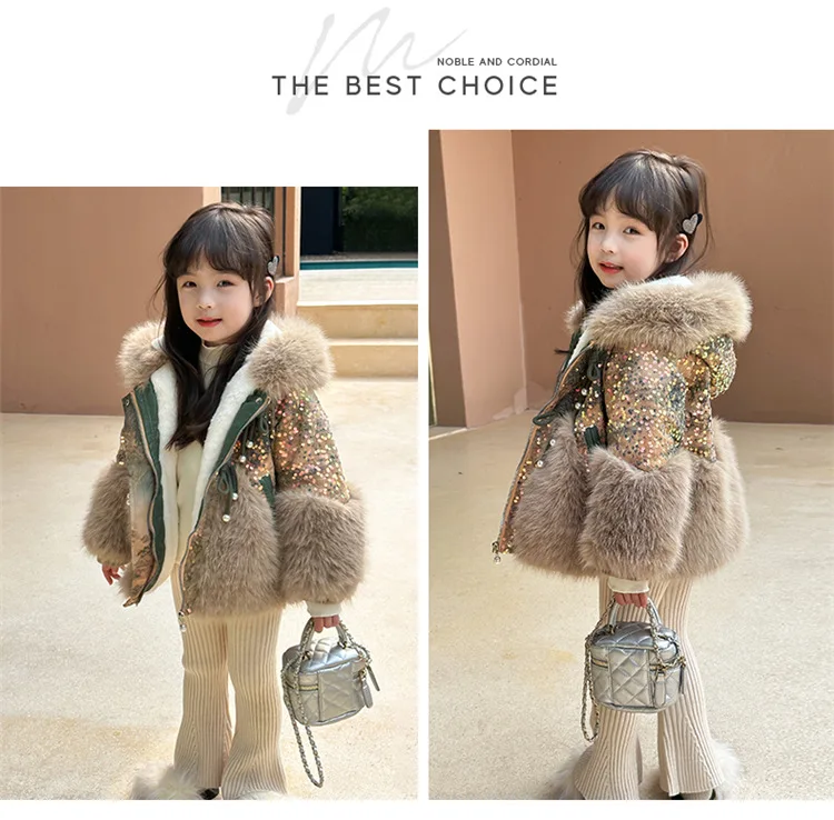 Josaywin Winter Jacket Kids Girl Parkas Warm Faux Fur Coat For Girls Children Sequin Winter Clothes Soft Party Baby Girl Coats