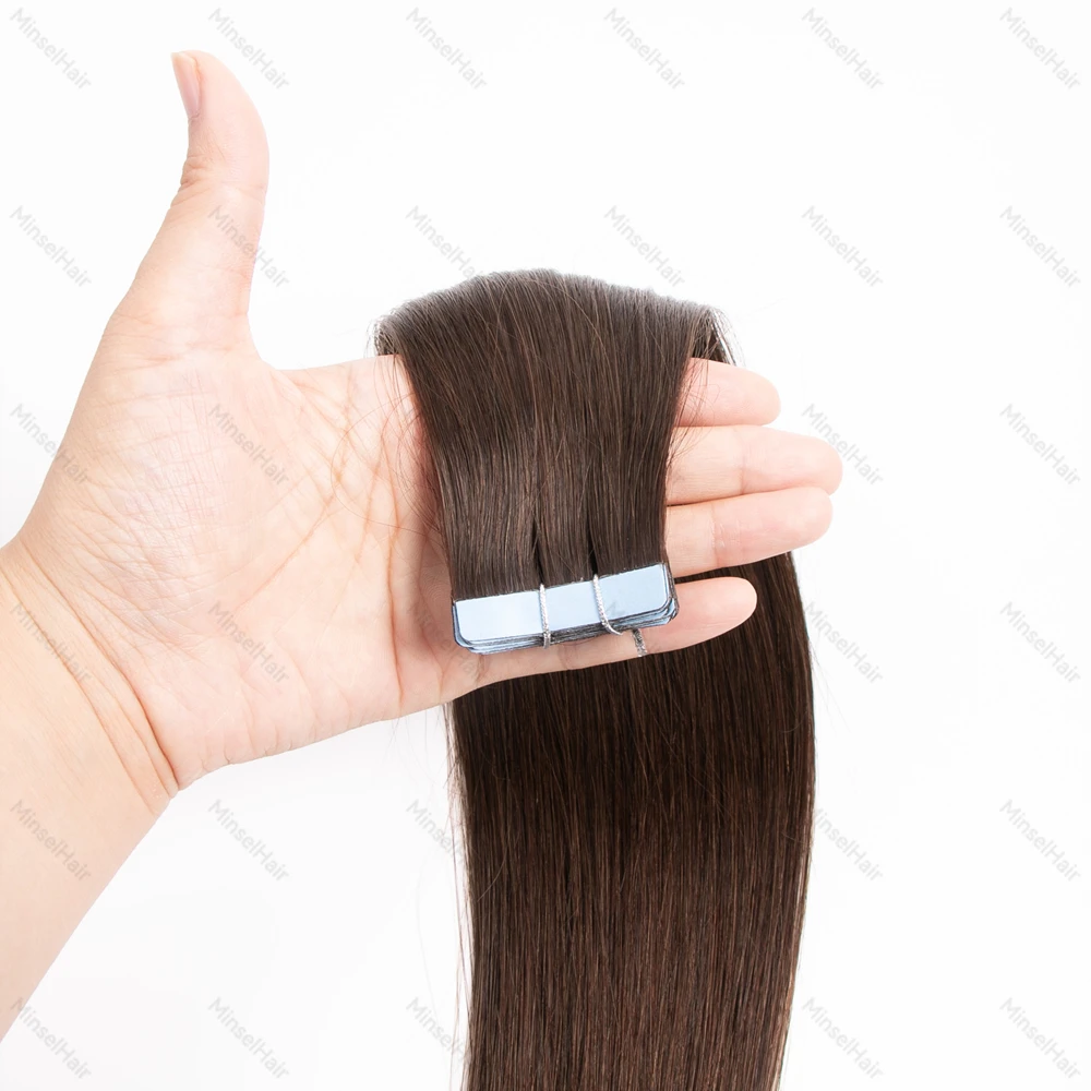 Extensão de fita russa marrom, cutícula de cabelo humano alinhada, remy, fita adesiva invisível europeia no cabelo, 20 peças, 14-22 polegadas, 40/50g