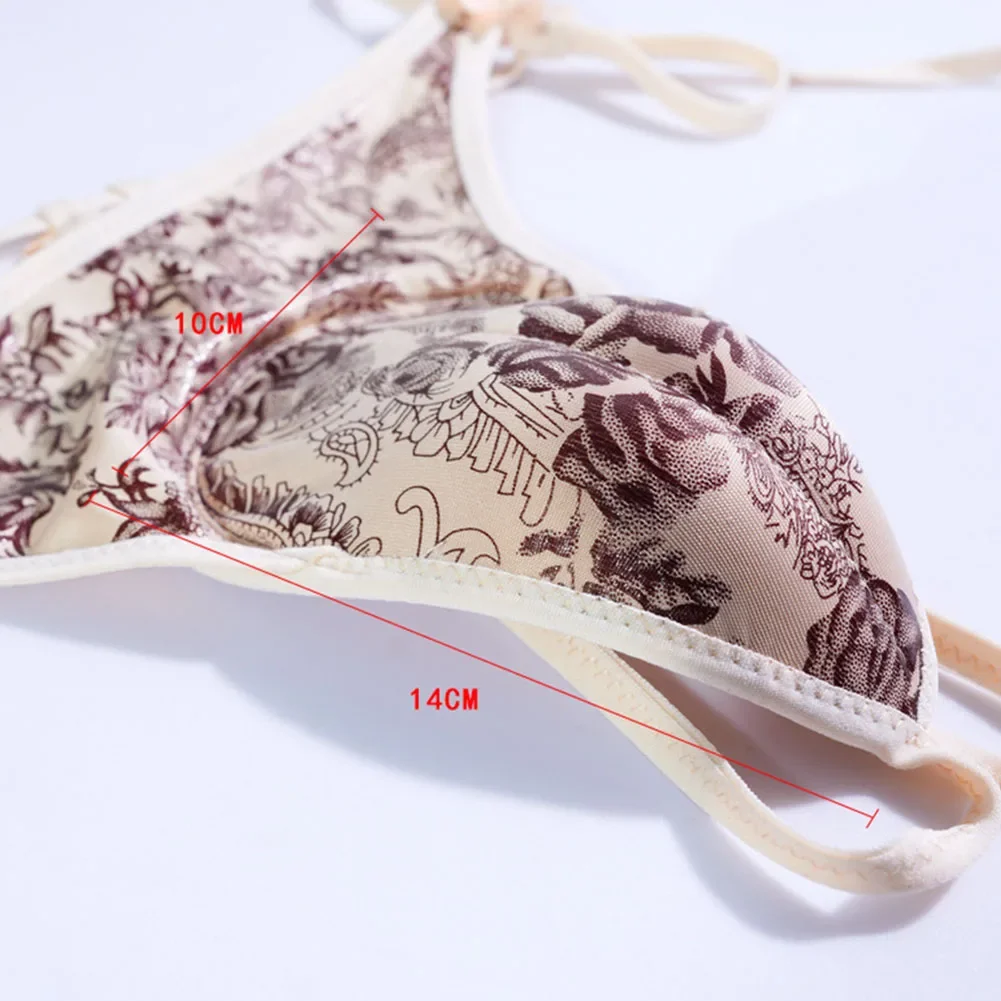 New Men Sexy Sissy Printed Lingerie Tie Up Underwears Crossdresser Camel Toe Panty Panties Briefs Thong Hiding JJ Men\'s T-back