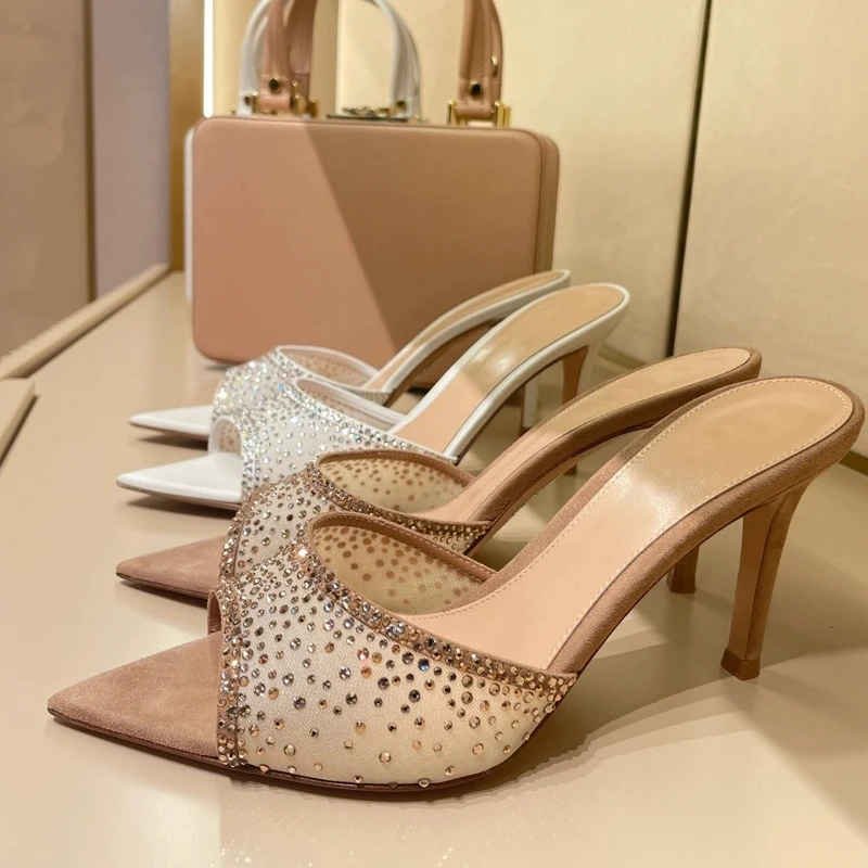 New Summer Stiletto High Heels Slippers Pointed Toe Sandals Women Sexy Dress Shoes Women Sandalias Female sandalias de las mujer