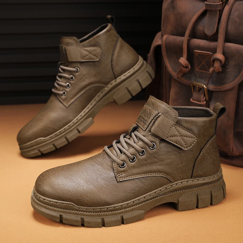 

Мужские ботильоны высокого качества, модные кожаные ботинки, уличная повседневная обувь, нескользящая мужская рабочая обувь с высоким берцем, классические ботинки ручной работы