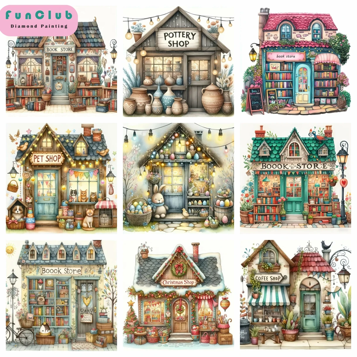 5D Diamant Malerei Shop Haus Blume Landschaft DIY Diamant Mosaik Buch Hobby Stickerei Wand Home Decor Einzigartiges Handwerk Geschenk