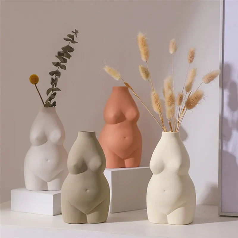 Ceramics Vases Home Decor Body Shape Vase Flower Base Insert Desk Ornaments Decorative Porcelain Bust Vase Room Decoration Craft