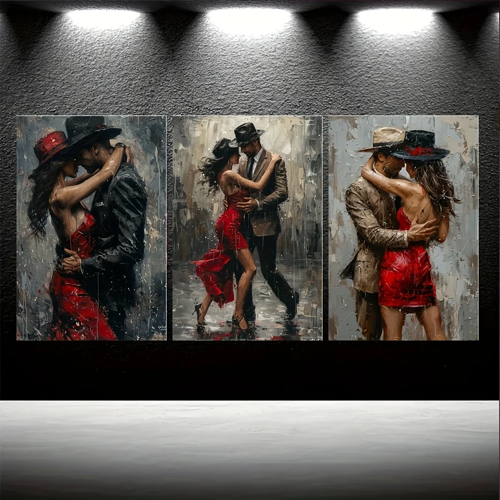 Framed Canvas Wall Art Set Romantic Abstract Tango Dancing Couple Print Modern Contemporary Ready‑to‑Hang Decor for Living Room