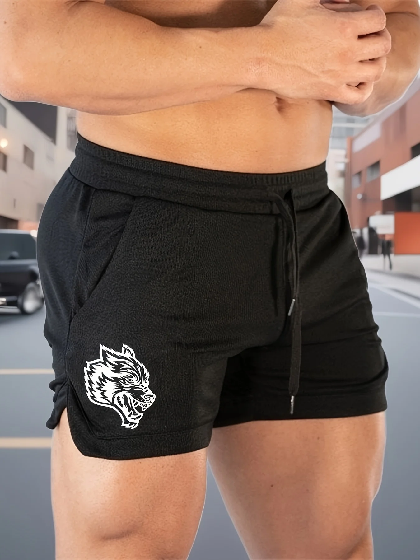 

Men's Summer Wolf Print Sports, Fast Drying Breathable Marathon Shorts, 3-minute Fitness Beach Pants, Tight Mesh Fabric, Sports