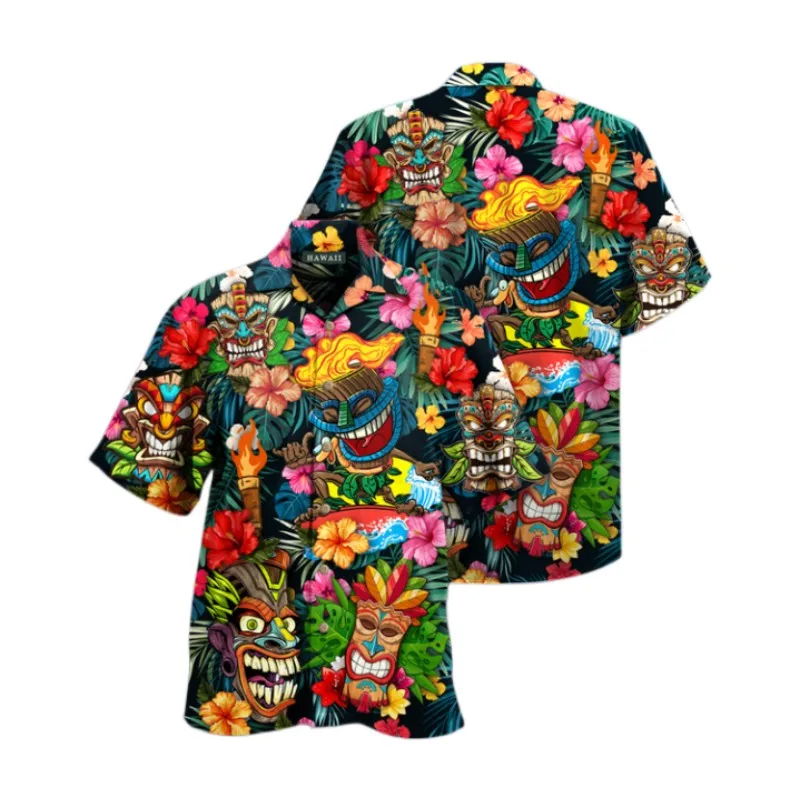 

Summer Hawaii Men Oversized Shirt 3D Printing Casual Beach Vacation Party Single Breasted Flower Designer Masculina Plus Size