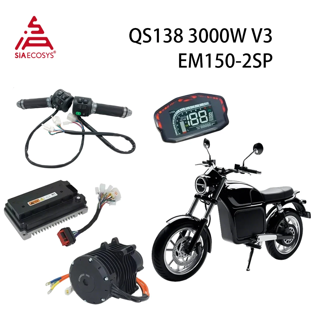 

QSMOTOR QS138 3000W V3 72V 5500W Continuous 100KPH Mid Drive Motor Conversion with Votol EM150-2SP Controller for E-Scooter