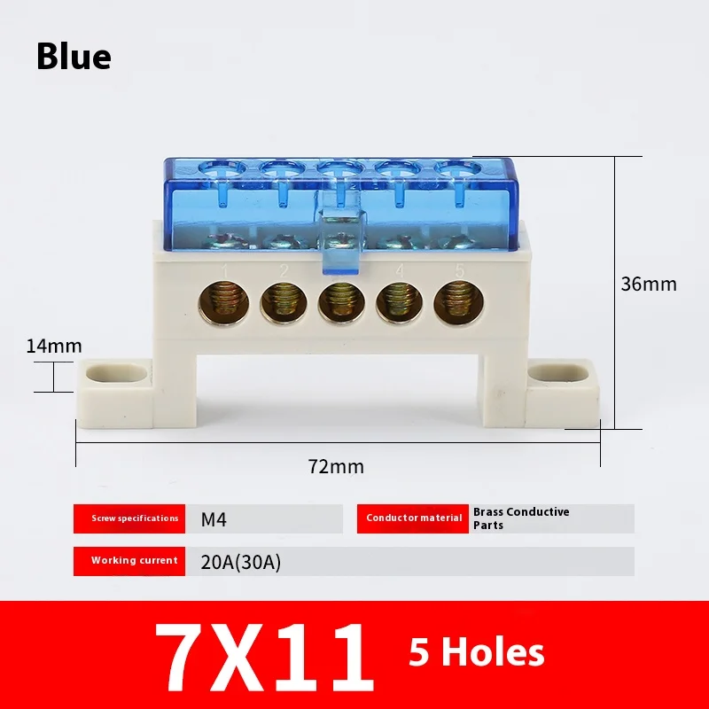 Kabellose Klemmenleiste 3/4/5/6/7/10-Loch Verteilerdose Klemmenblock Staubdichte Erdungskupferschiene Brückentyp Busbar mit Abdeckung