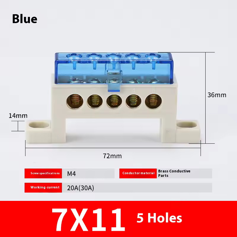 Zero wire terminal 3/4/5/6/7/10-Hole Distribution Box Terminal Block dustproof Ground Copper Bar Bridge type Busbar With cover - Image 12