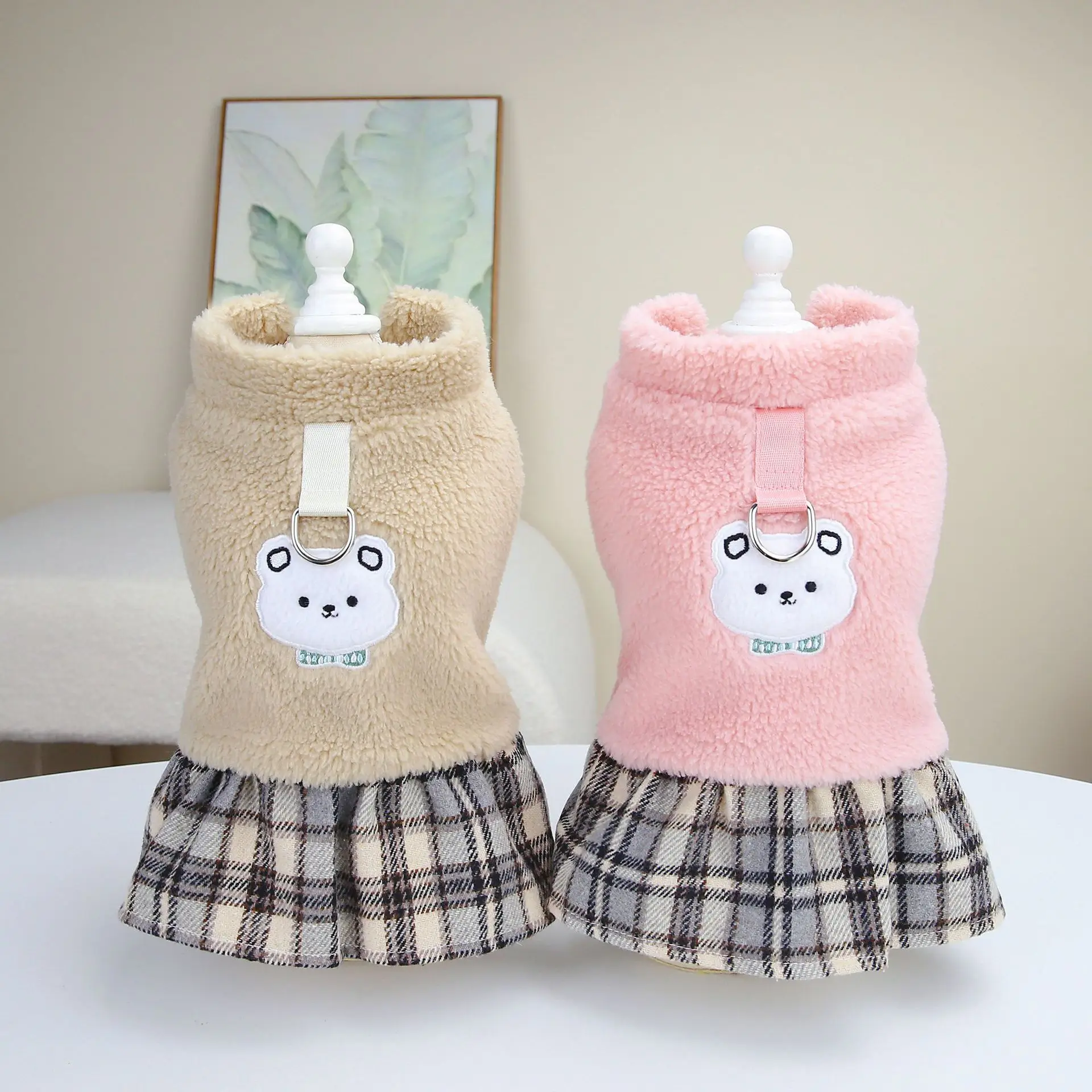 Animal Bear Dog Dress Winter Cotton Padded Puppy Princess Clothes Festival Outdoor Warm Jacket Apparel For Doggie Small Pet Cat