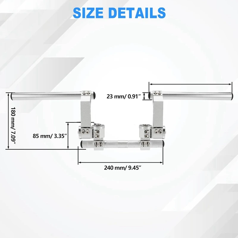 مقود دراجة نارية قابل للتعديل، نظام قضبان مقبض شماعات توجيه قابلة للفصل لسكوتر 125Cc فضي #6