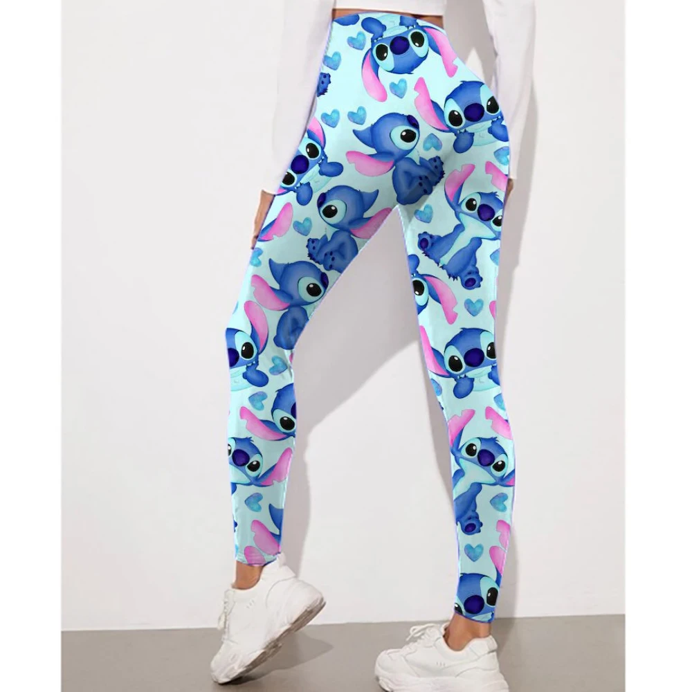 ผู้หญิง Mickey Mouse Minnie พิมพ์กางเกงขายาวยืดกีฬา Push Up กางเกงกีฬาสูงเอวกางเกงโยคะกีฬากลางแจ้ง