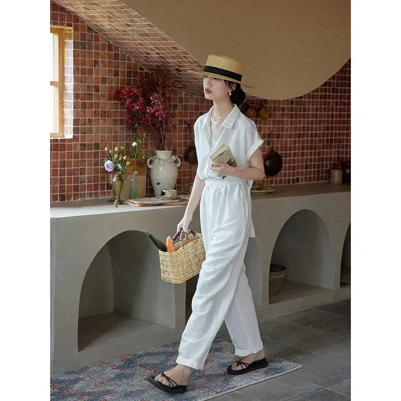 Summer New Fashion Casual Solid Color Lace-up One-piece Pants Commuter Temperament Jumpsuit Women