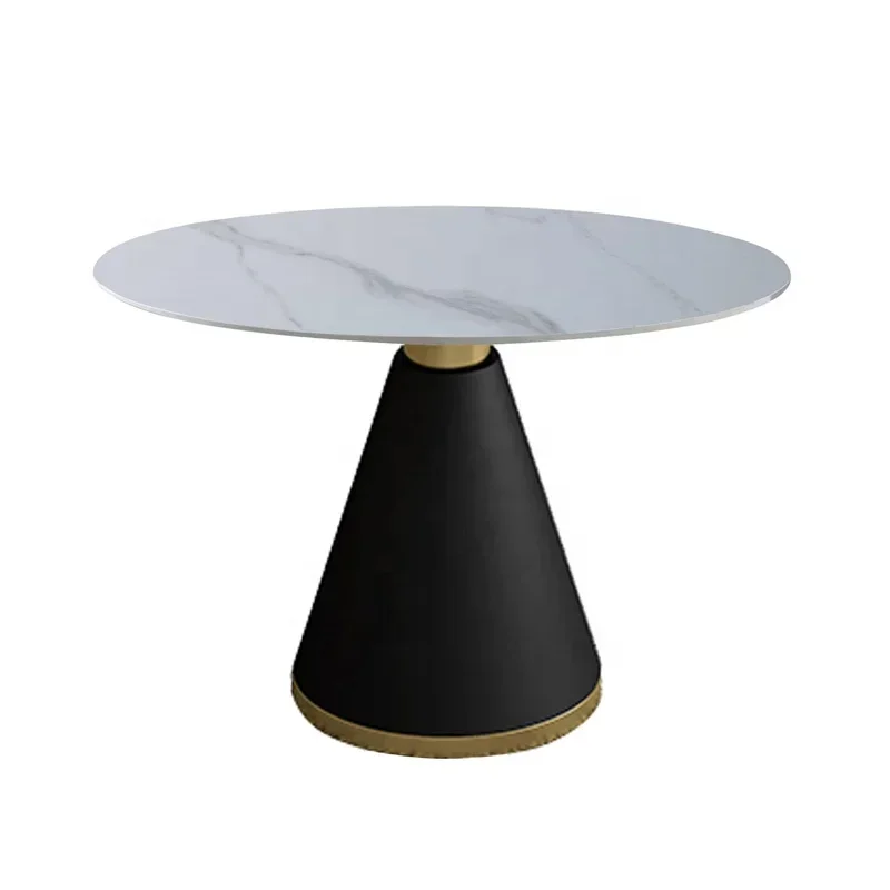 

l # Modern Round Black Metal leg marble top Coffee table Cafe restaurant business negotiation dining table