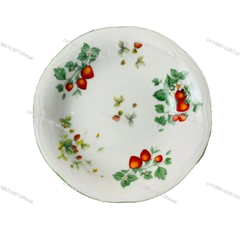 Green Edge Small Fresh Big Strawberry Ceramic Christmas Home Western Food Steak Plate Lace Sen Birthday