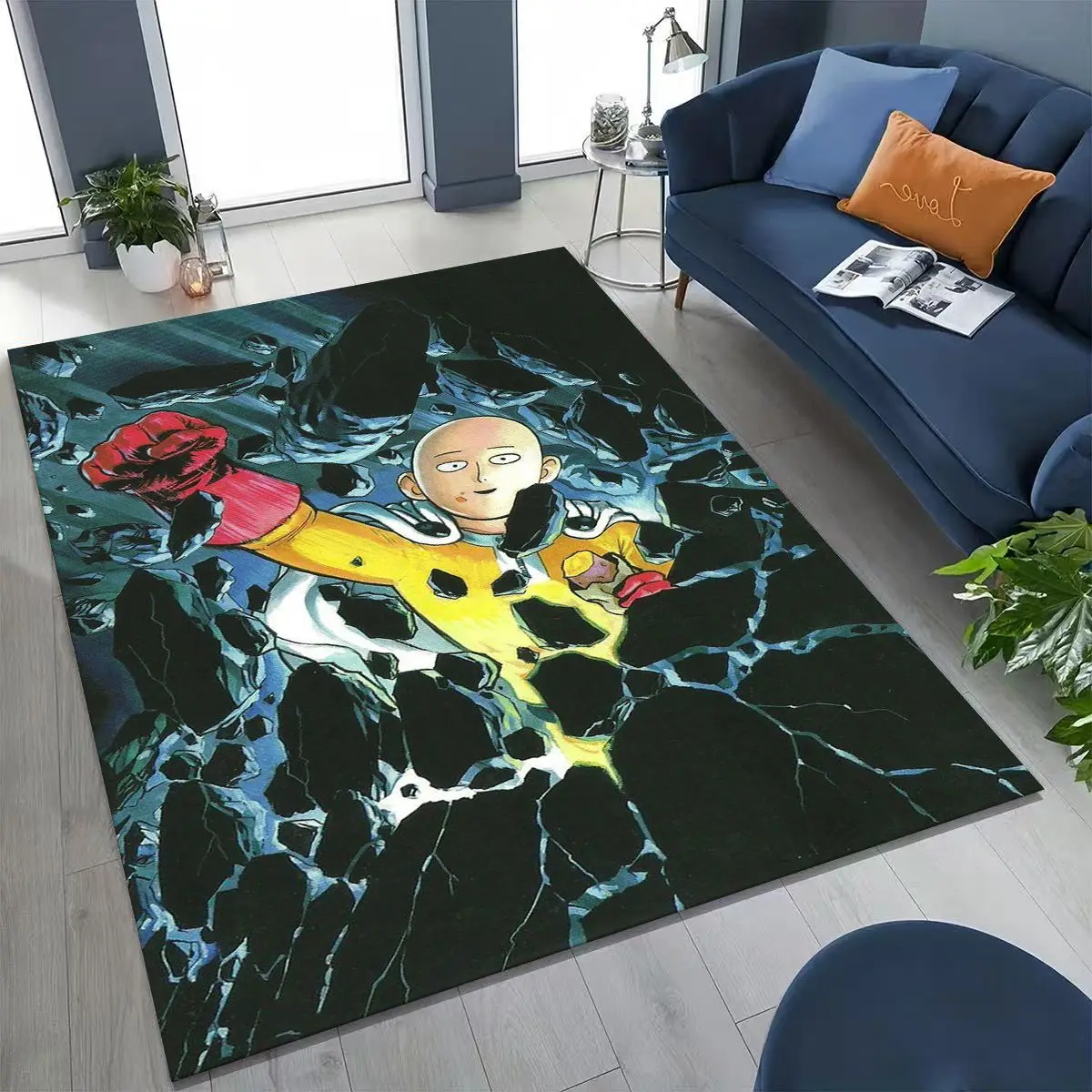 Anime One Punch Man Saitama Cartoon Cartoon Rug for Bedroom Living Room Sofa Home Doormat Decor,Kids Play Non-slip Floor Mat
