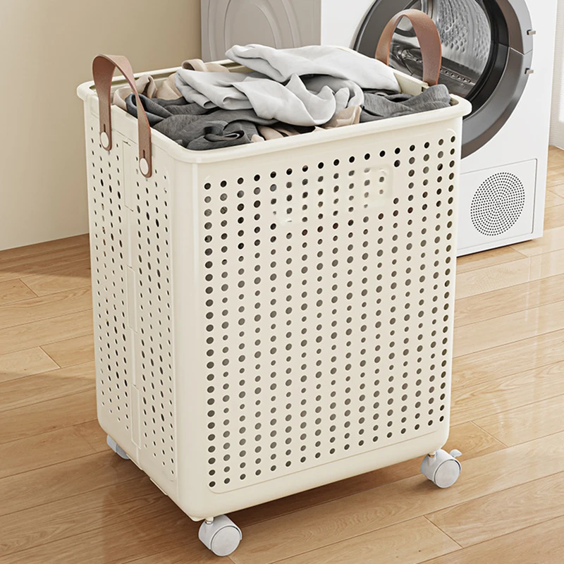 Plastic Dirty Clothes Basket With Wheel Foldable Household Dirty Clothes Storage Basket Large Capacity Laundry Basket