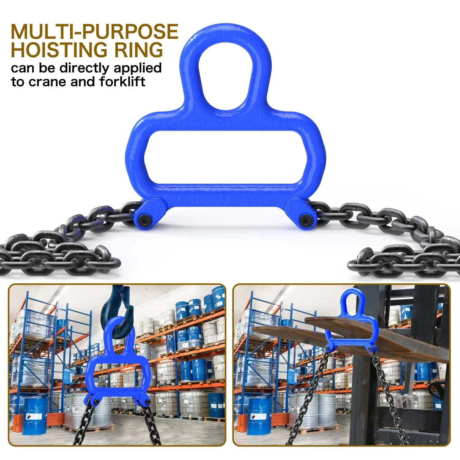 Oil Drum Lifter Chain 2 Claw Clamp Hook Carbon steel for Forklifts or Cranes Plastic Metal Drums Lifting 2000 Lbs Load