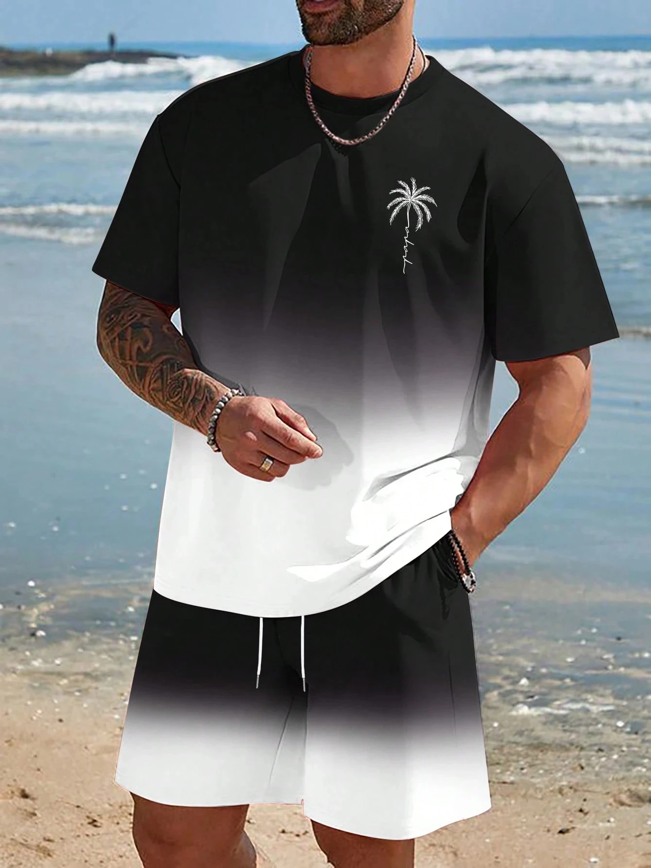 Summer New Basic Casual Men's Printed T-shirt Set Fashion Street Style T-shirt Loose Fit Two Piece Set Breathable Sports Set - Image 3