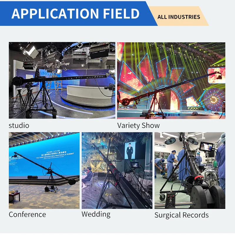 Jianmei SFs-4m/6m/8m braço telescópico câmera jib guindaste com cabeça pan-tilt de dois eixos compatibilidade para filmes e transmissão ao vivo