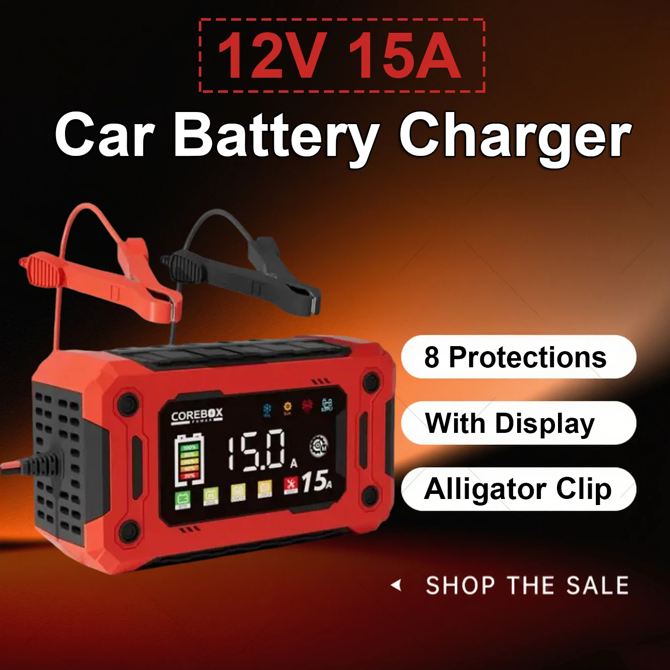 

Автомобильное зарядное устройство 12 В 15 А с экраном для автомобилей, автофургонов и лодок для свинцово-кислотных литий-железо-фосфатных аккумуляторов LiFePO4 AGM GEL