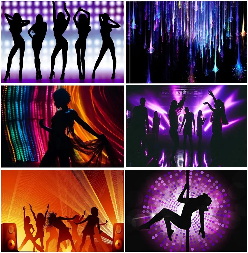 Disco Backdrops Neon Club Night Figure Outline Birthday Photographic Party Music Banner Background Dance Queen Props Photo Booth